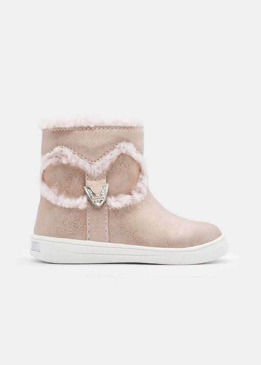 Girls' heart-shaped fur ankle boots