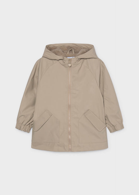 Girls' hooded rain jacket with fur trim