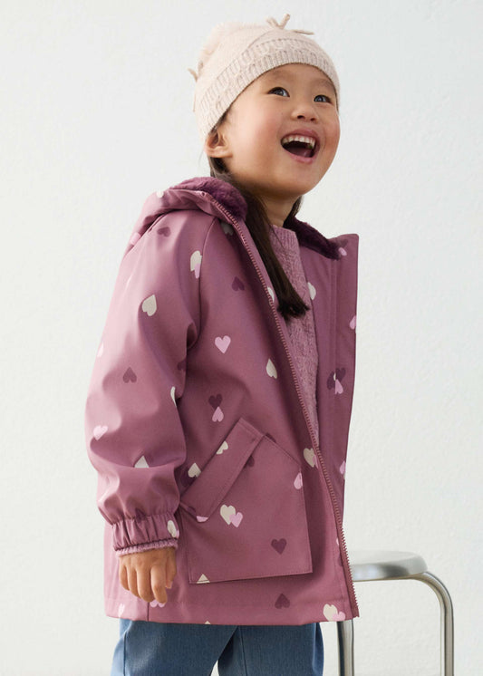 Regenjacke mit Kapuze und Fellbesatz für Mädchen