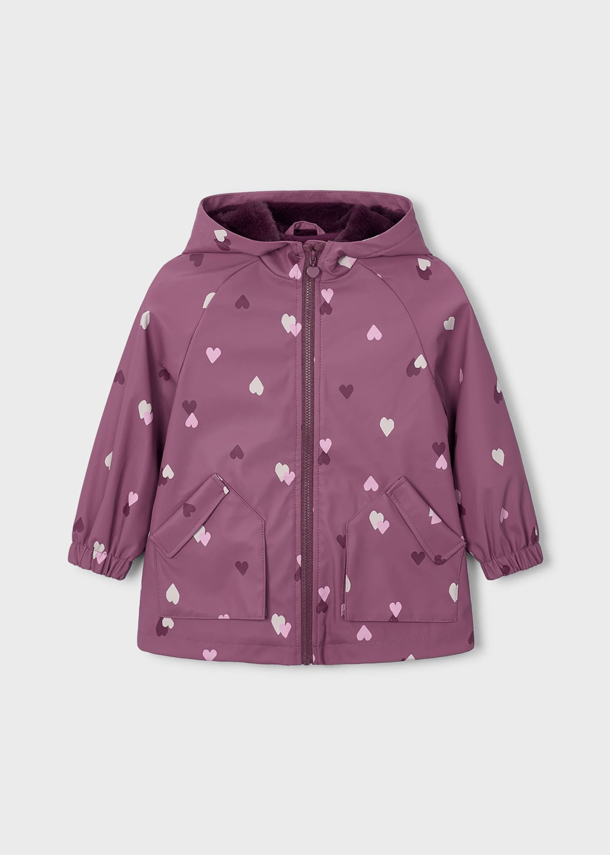 Girls' hooded rain jacket with fur trim