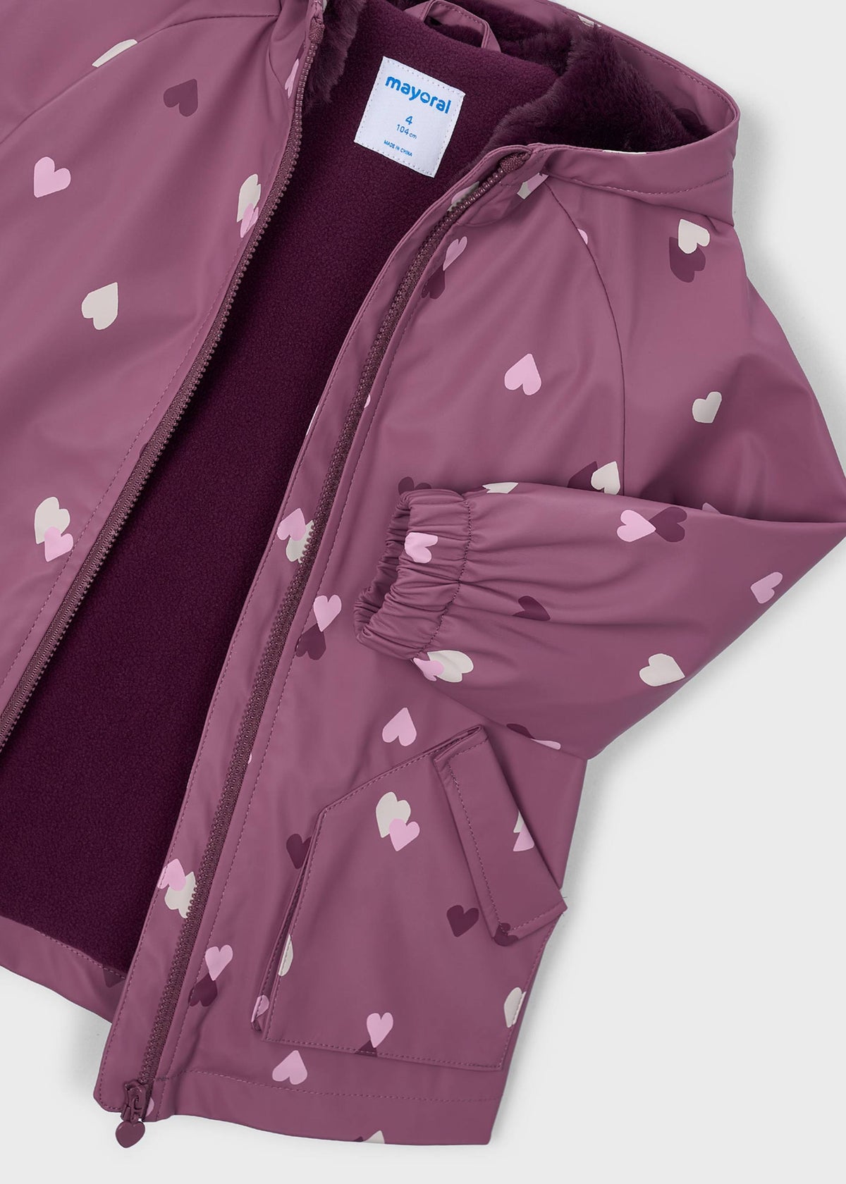 Girls' hooded rain jacket with fur trim