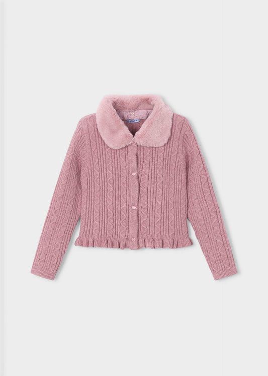 Girls' knitted cardigan with fur collar
