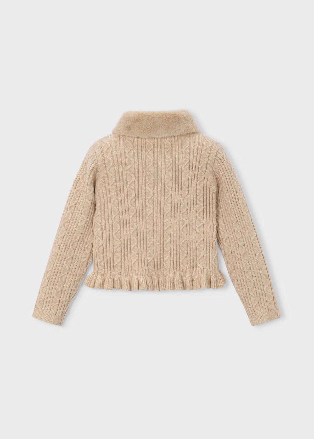Girls' knitted cardigan with fur collar