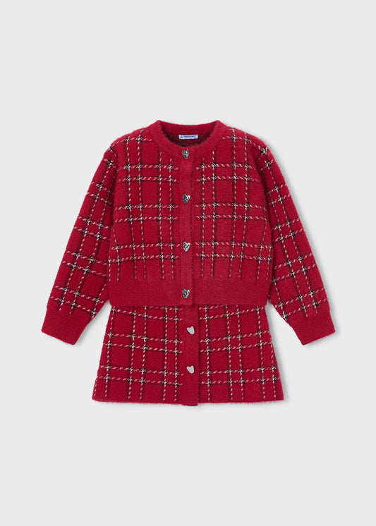 Girls' knitted skirt and cardigan set
