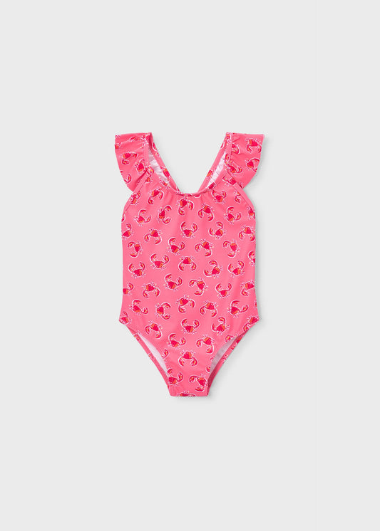 Girls' printed ruffle swimsuit