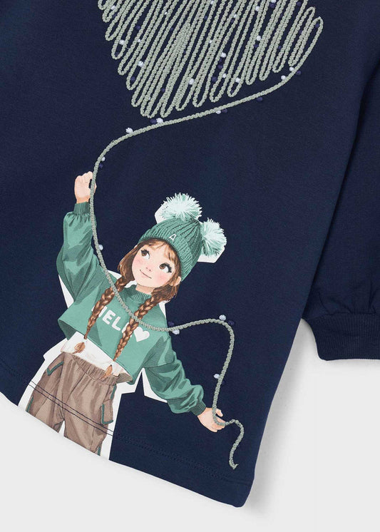 Sweatshirtkleid mit Siebdruck für Mädchen