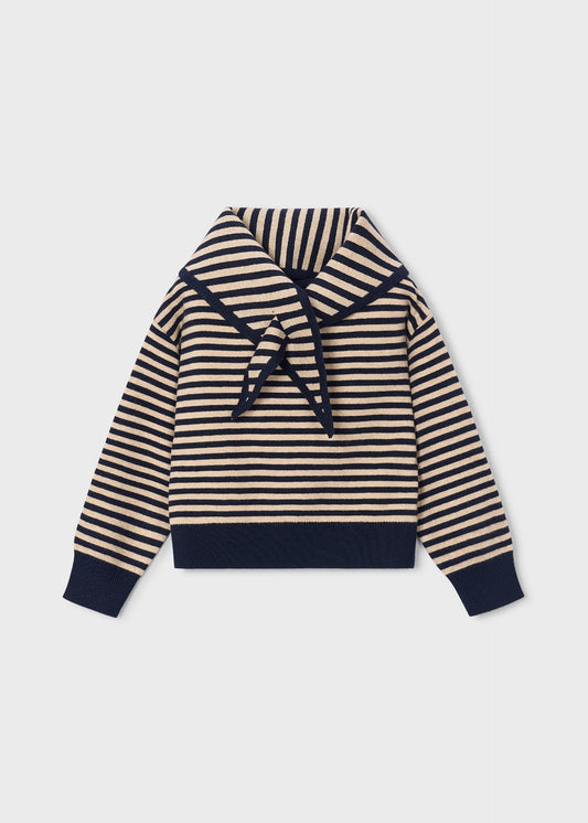 Girls' striped jumper with a scarf