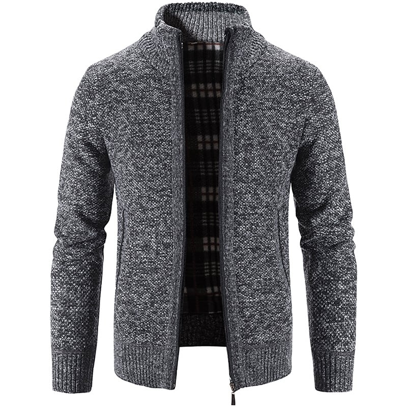 Herren Stehkragen-Strickjacke mit Reißverschluss, einfarbig
