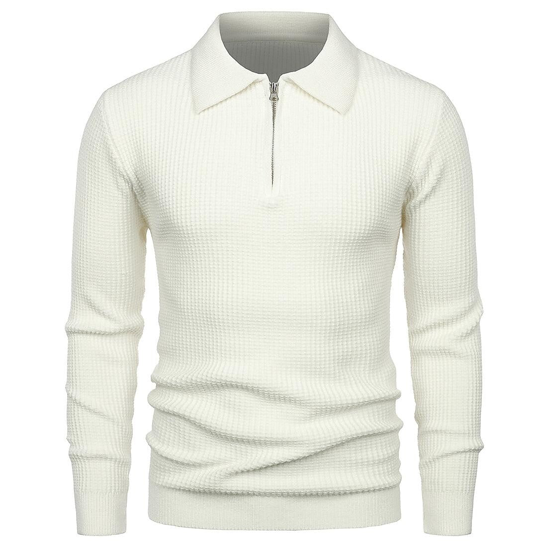 Men's Lapel Pullover Waffle Half Zipper Slim Fit Sweater