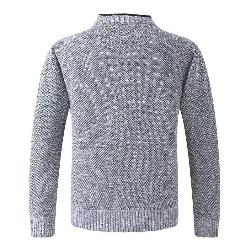 Herren gestrickter V-Ausschnitt Cardigan mit Knöpfen, Flanellfutter und Taschen