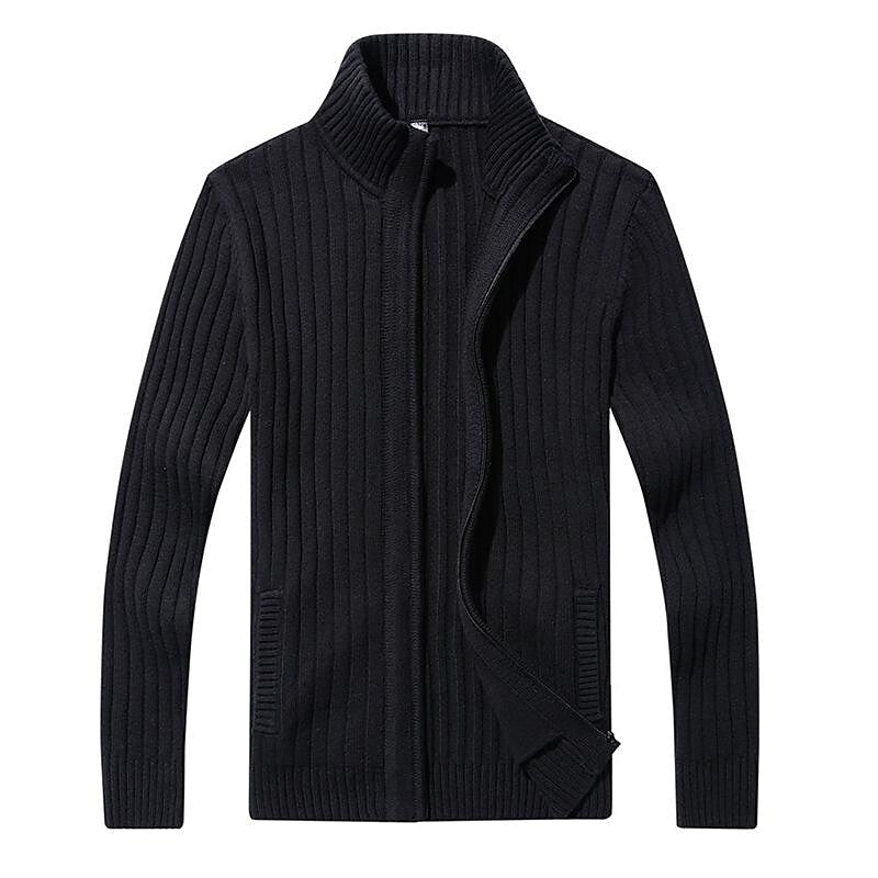 Men's Melange Stand Collar Slim Fit Zipper Sweater