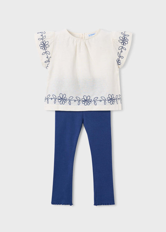 Leggings set girl with embroidered flowers