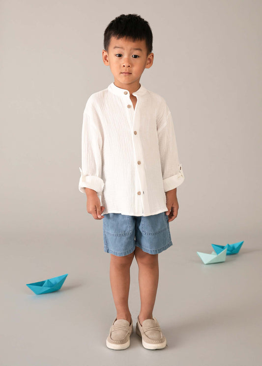 Long-sleeved bambula shirt with mandarin collar for boys