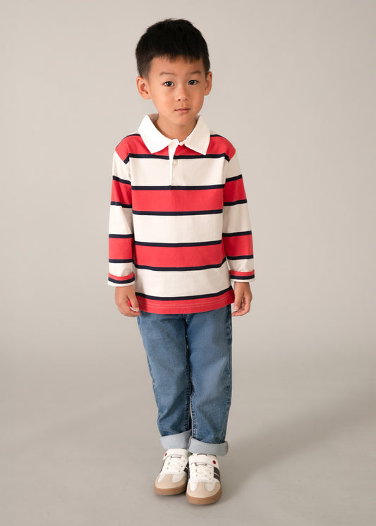 Long-sleeved striped polo shirt for boys