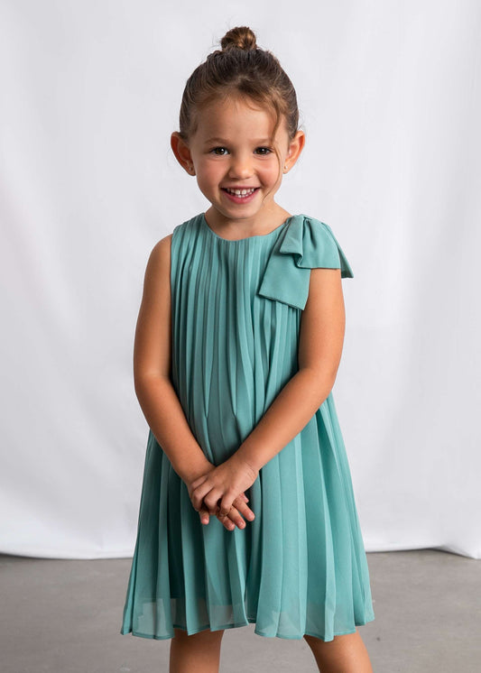 Pleated bow dress for girls