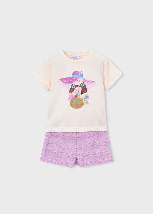 Print short set girl with ruffles