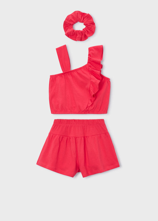 Print short set girl with scrunchie