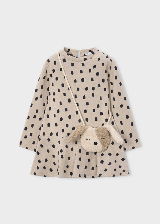 Printed dress with a girl's handbag