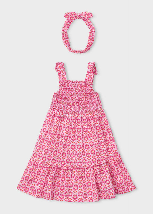 Printed dress with headband for girls