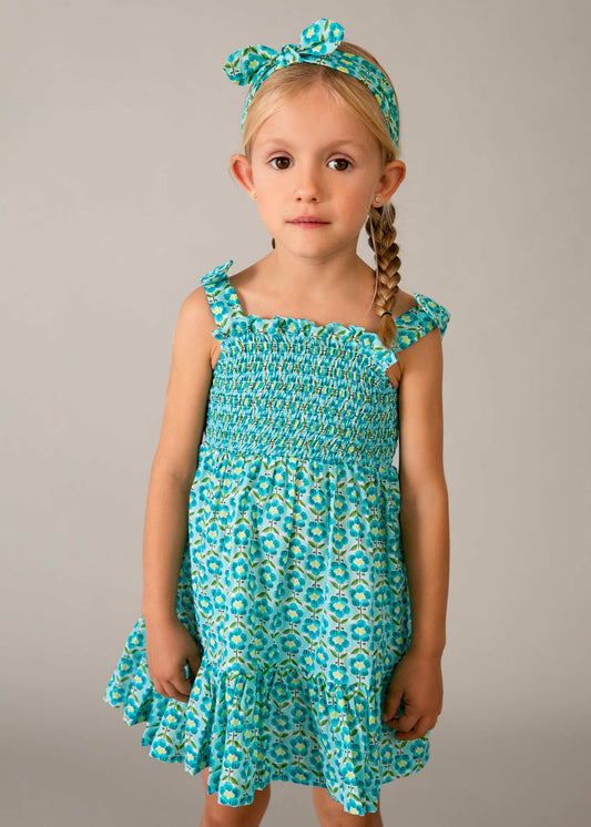 Printed dress with headband for girls