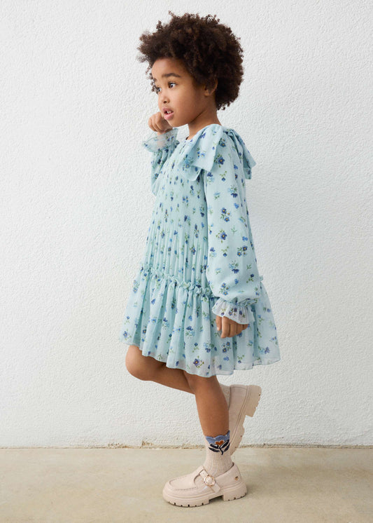 Printed pleated dress for girls