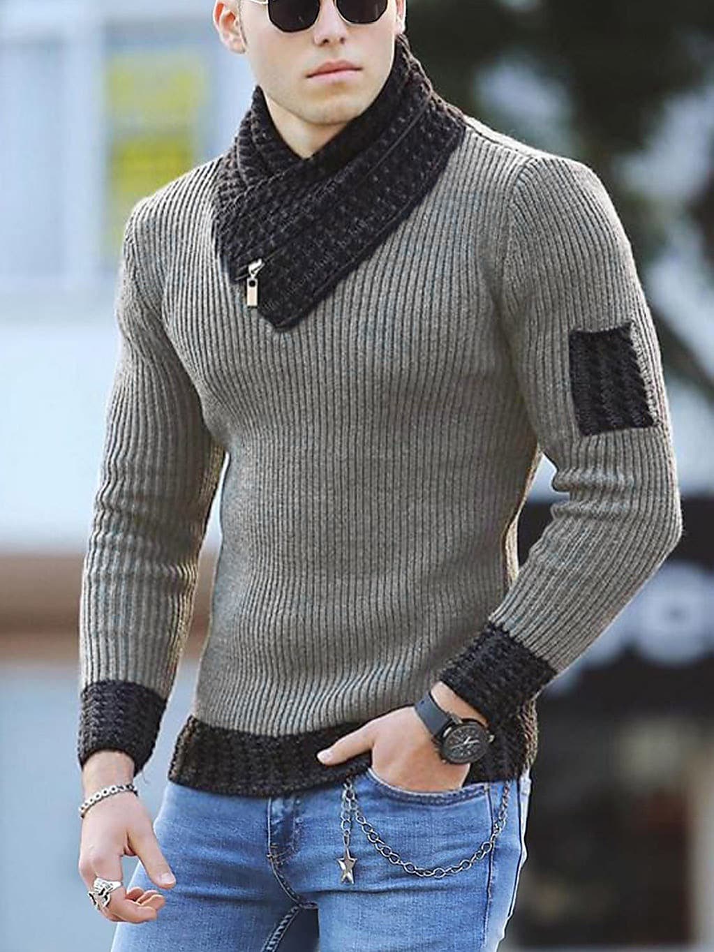Herren Rollkragenpullover Color Block im Ethno-Stil