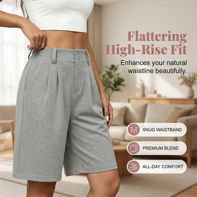 Damen-Shorts mit hoher Taille und Faltenwurf