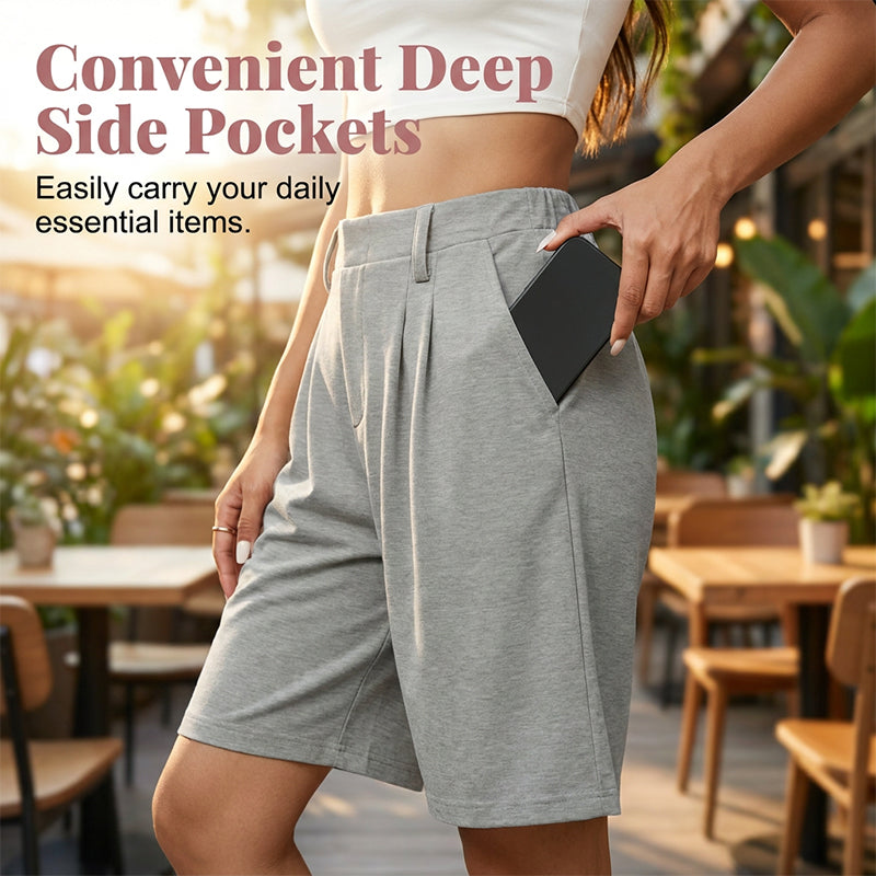Damen-Shorts mit hoher Taille und Faltenwurf