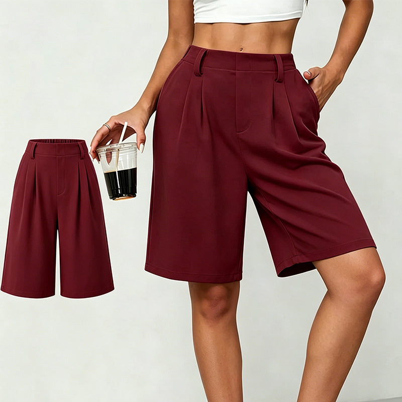 Damen-Shorts mit hoher Taille und Faltenwurf