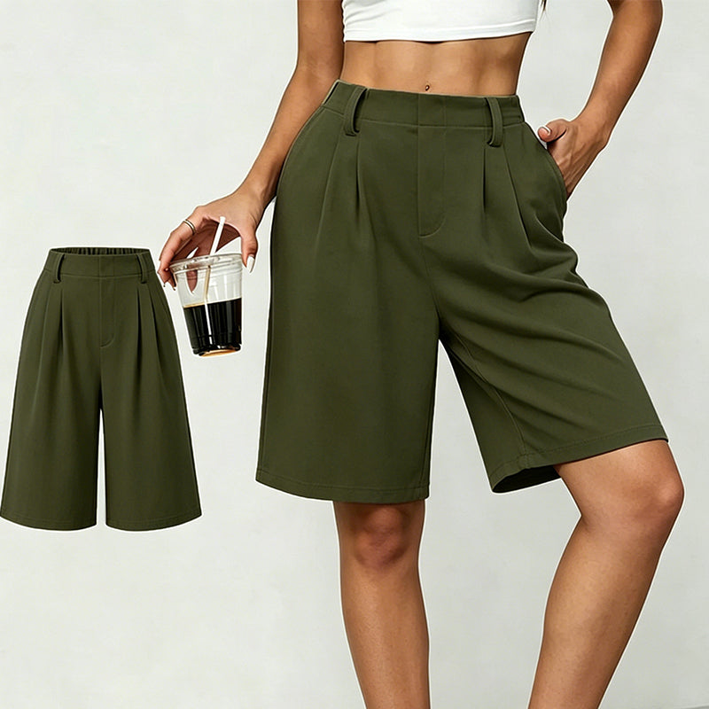 Damen-Shorts mit hoher Taille und Faltenwurf