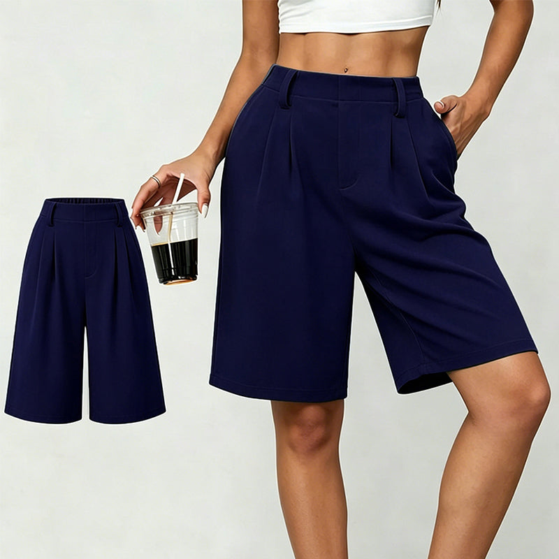 Damen-Shorts mit hoher Taille und Faltenwurf