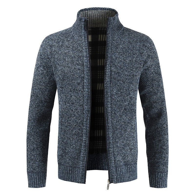 Herren Stehkragen-Strickjacke mit Reißverschluss, einfarbig