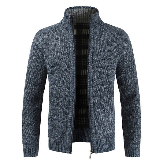 Men's Solid Color Stand Collar Zip Cardigan