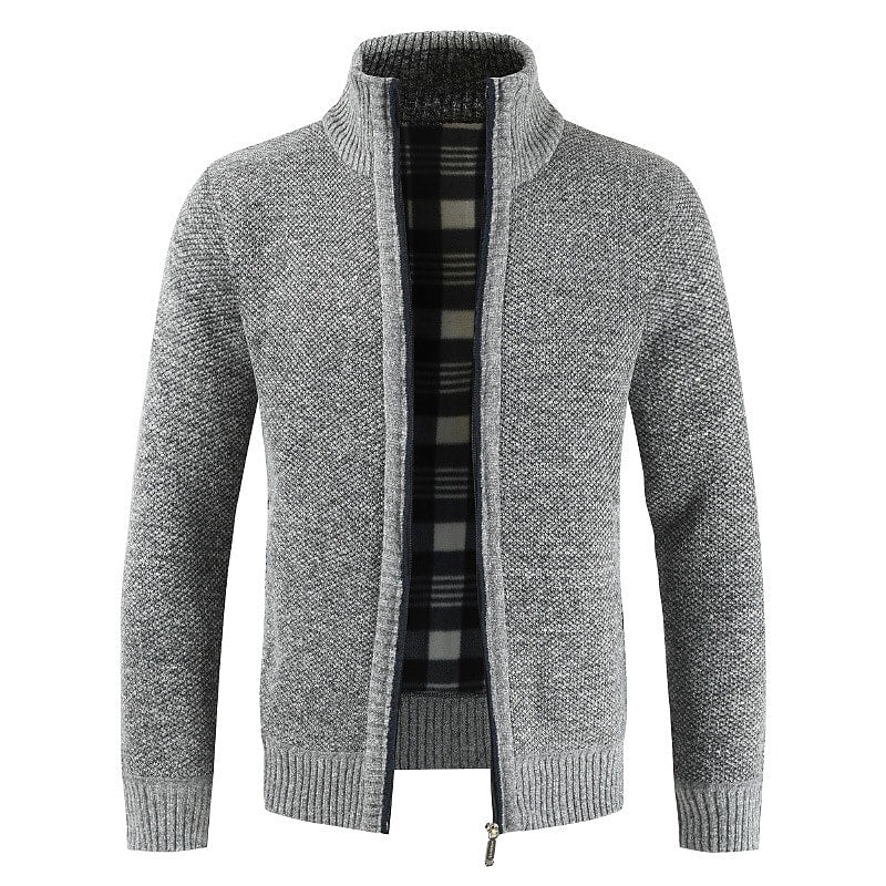 Herren Stehkragen-Strickjacke mit Reißverschluss, einfarbig