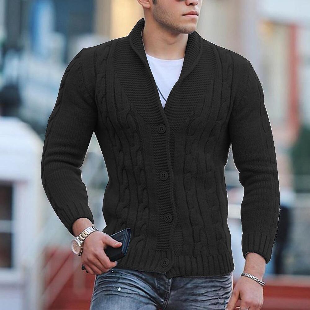 Herren Cardigan mit Schalkragen, Knöpfen und Zopfmuster in Uni-Farben