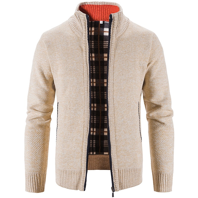 Herren Stehkragen-Strickjacke mit Reißverschluss, einfarbig