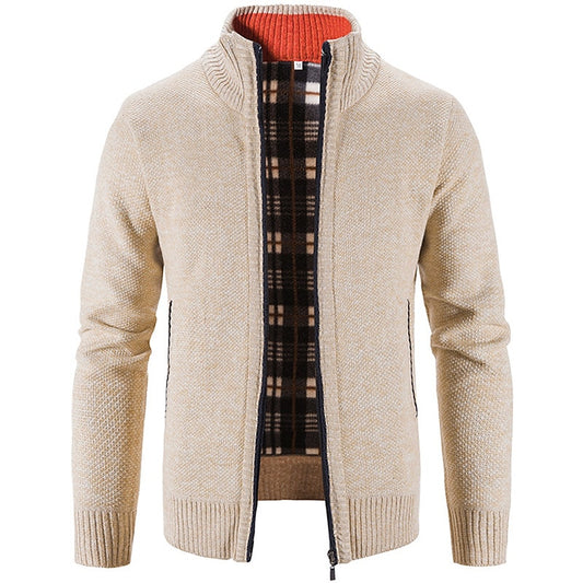 Men's Solid Color Stand Collar Zip Cardigan